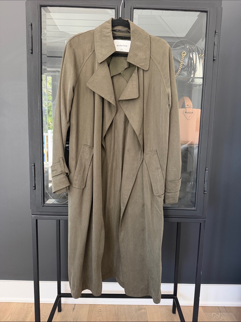 Aritzia Babaton Olive Trench Coat with Draped Front